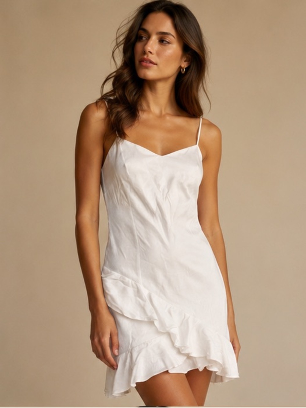 Mi Ami White Ruffle Hem Mini Dress Size Large